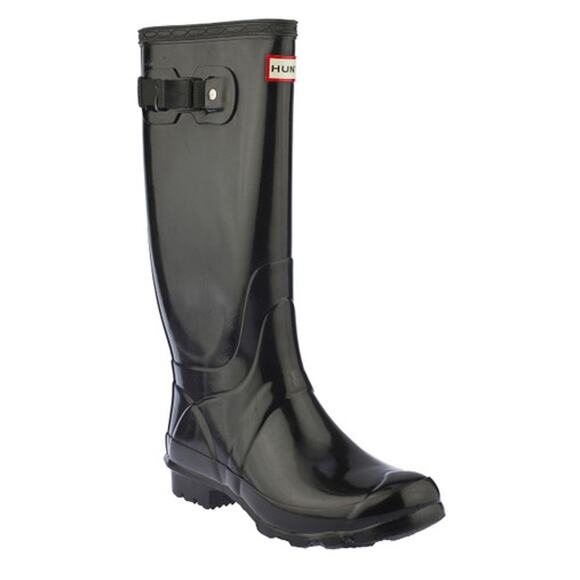 HUNTER Field Huntress Gloss Tall Rubber Boots Wellington Rainboots Size 7 Black - Picture 1 of 13